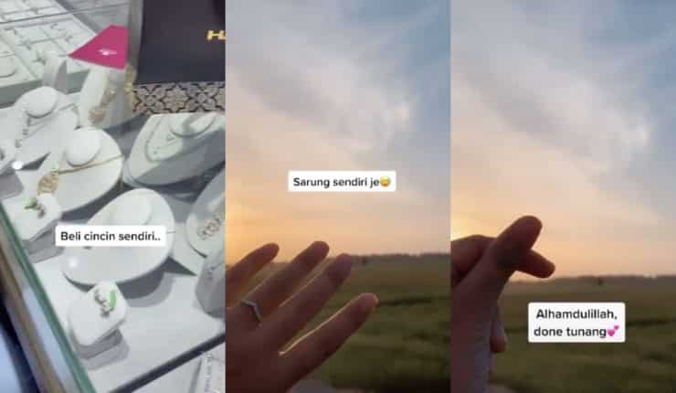 Beli cincin sendiri, gadis ini bertunang dari ‘jarak jauh’ hanya pakai baju kelawar je