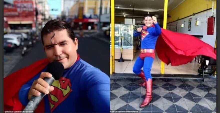 Pelawak berpakaian kostum Superman cuba hentikan bas guna tangan