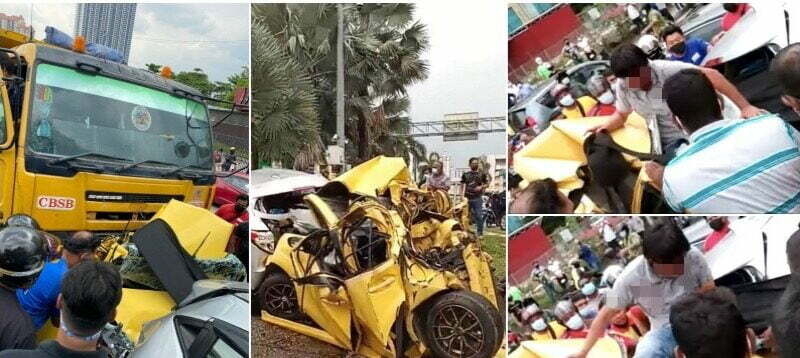 Kereta remuk disondol lori, pemandu Myvi terselamat buat netizen terkedu Kereta remuk disondol lori, pemandu Myvi terselamat buat netizen terkedu