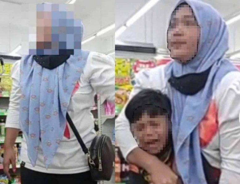 Wanita mengamuk anak dituduh mencuri, serang pekerja kedai siap buat live.