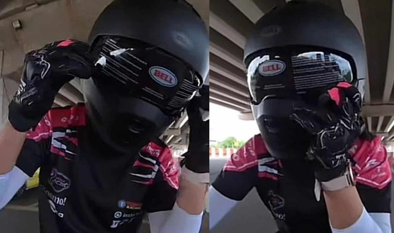 Gelagat gadis motor dengan helmet baru buat netizen terhibur