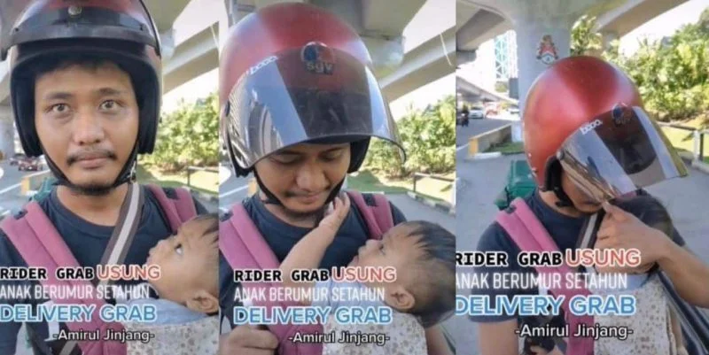 Rider gendong bayi waktu cari rezeki tengah panas jadi perhatian ramai, hanya beri susu bila pulang ke rumah
