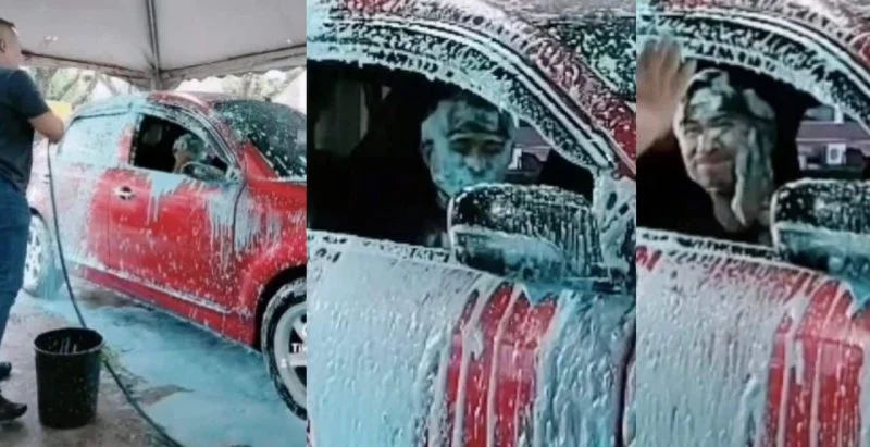 “Pekej cuci sekali pemandu” pemilik kereta tanpa sengaja disiram air sabun