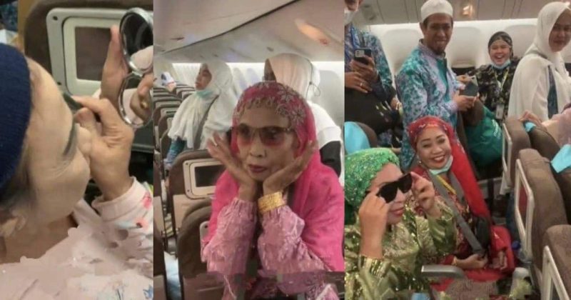 Belum sempat pesawat mendarat, nenek-nenek tunai ibadat haji melaram sakan fashion show atas kapal terbang