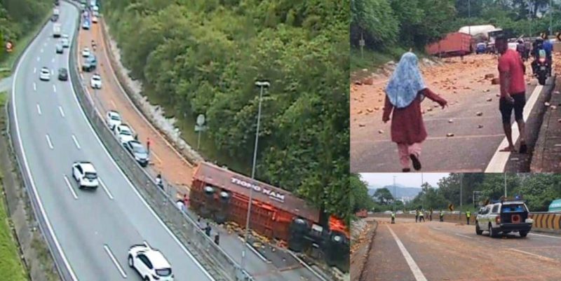 Lori sardin terbalik di lebuhraya PLUS Kuala Kangsar, lebuhraya bertukar ‘merah’