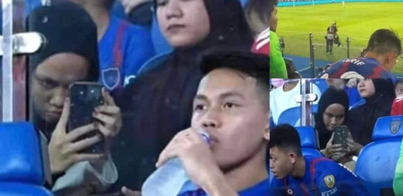 Gadis kantoi dirakam live TV waktu bersungguh ambil gambar pemain JDT