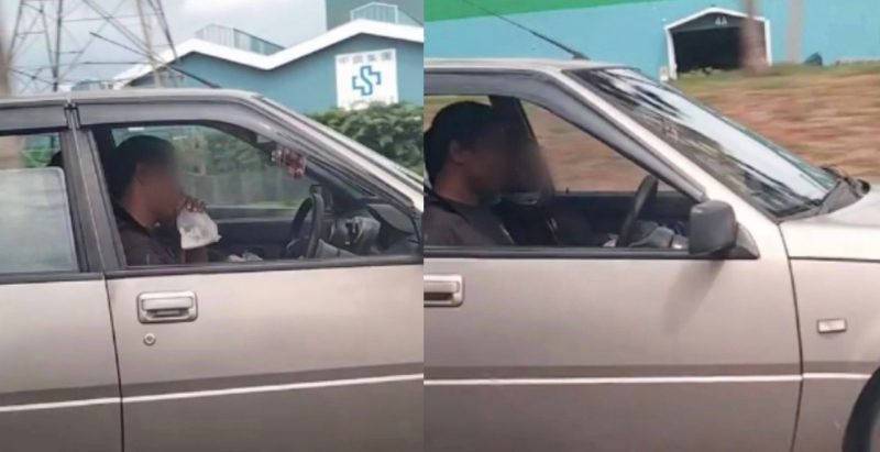 [Video] anak duduk di kerusi belakang, suami isteri didakwa hidu gam dalam kereta