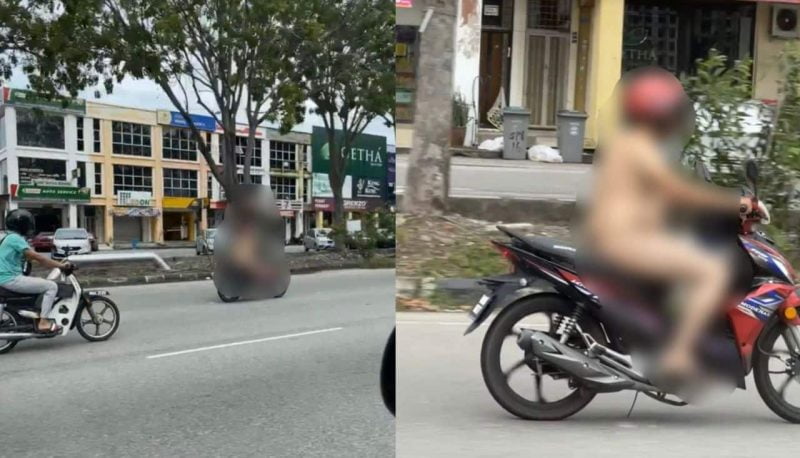 [Video]Lelaki bogel tunggang motosikal di tengah bandar Melaka, tetap pakai helmet dan selipar